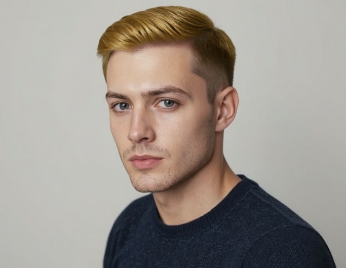 A man with a bloned crew cut