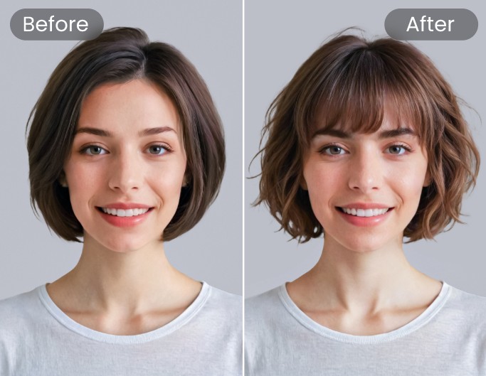Ajouter ou retirer la frange grâce au simulateur coupe de cheveux gratuit IA de Fotor