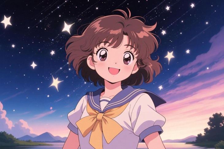 aiイラストメーカーによる星空の下のセーラー服の女子学生のイラスト