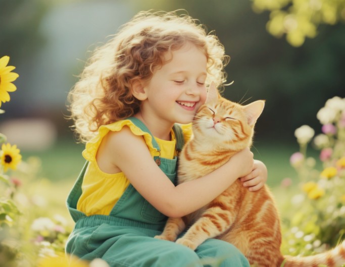 Apply the autumn filter to an image of a girl hoding a cat
