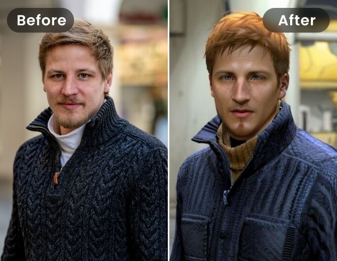 Before and after effect of applying fotors ps2 ai filter