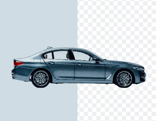 Effet avant/après de la mise en transparence du fond de l’image d’une voiture