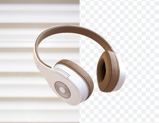 Effet avant/après de la mise en transparence du fond de l’image d’un casque audio