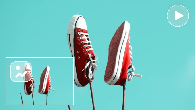 Verander een foto van rode en witte sneakers in een dynamische video