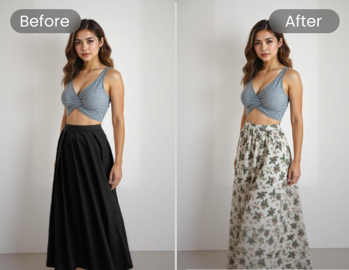 Change the dress of a lady in a photo