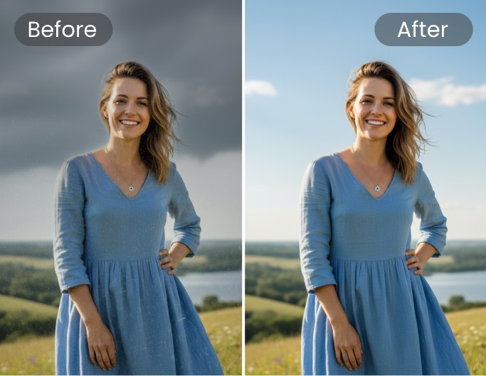 Change the weather of photo from cloudy to sunny with google gemini