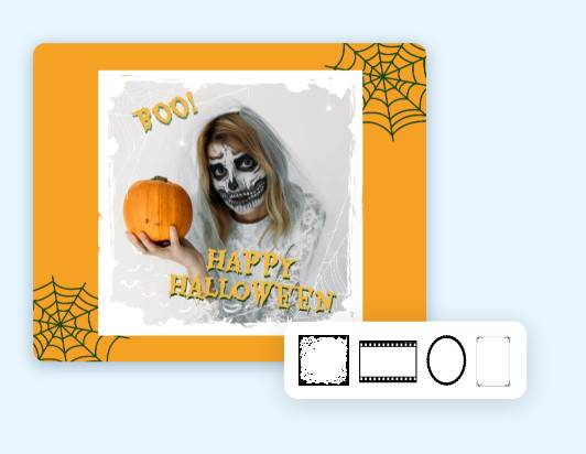 Choose and apply a halloween picture frame to the female halloween photo