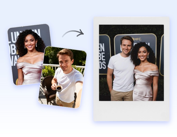 Combine pictures of a man and a female star into a group photo
