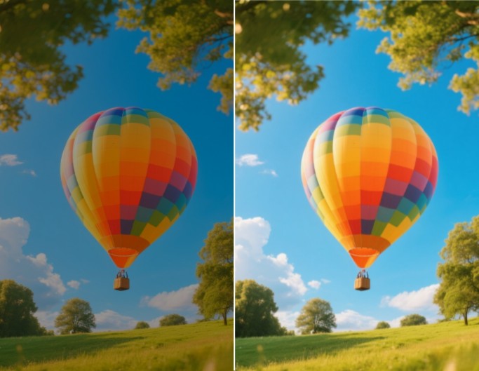 Contrast a dark hot balloon photo to a brighter one
