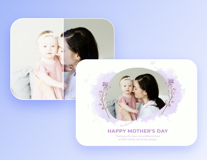 Contrast an image of a lady holding her baby and appy the contrasted picture to an invitation design