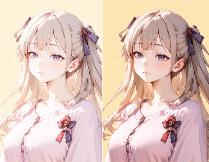 Contrast an overexposed anime girl photo to a normal one