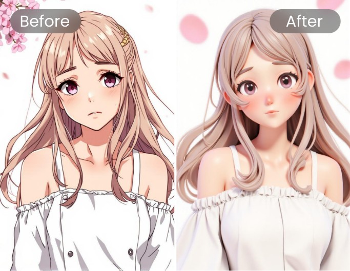 Convert 2 D anime character to 3 D featuring a girl with pink hair