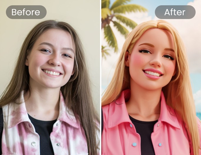 Convert a female to barbie style with barbie fliter in fotor