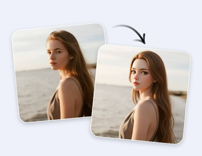 Convert a photo of a woman into a 3d anime image
