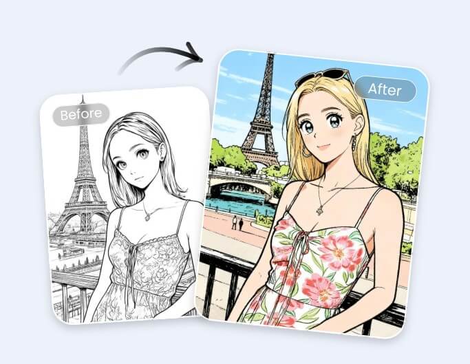 Convert a sketch of an anime woman into a finished anime image