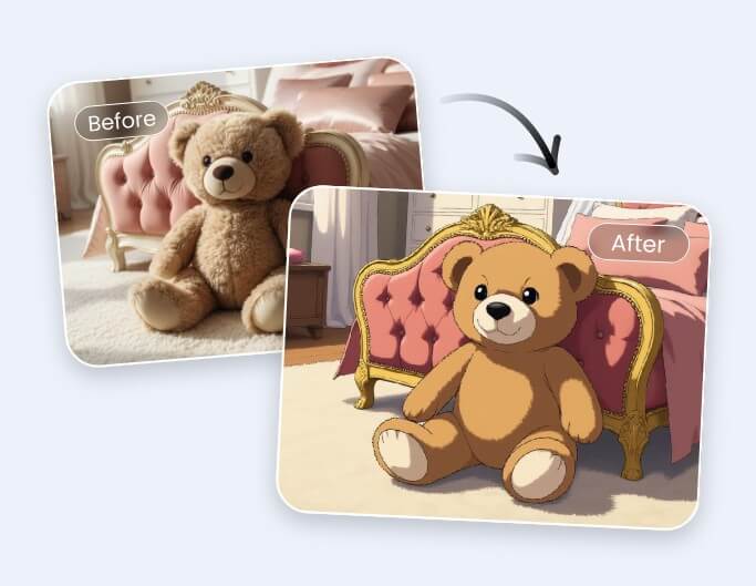 Convert a teddy bear image into anime style