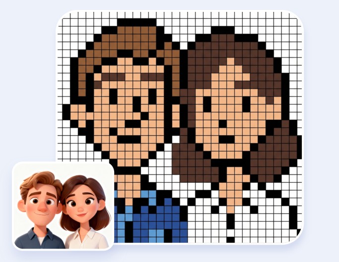 Convert the cartoon couple photo into perler bead pattern with Fotor perler bead pattern maker