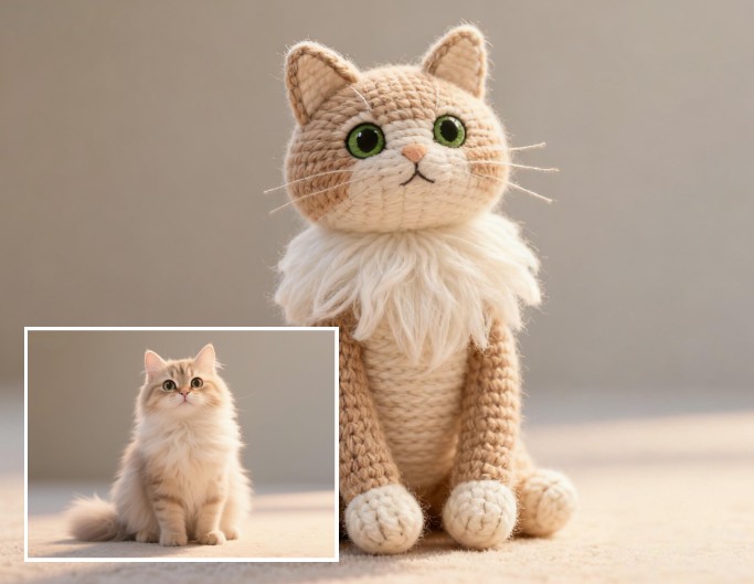 猫をニット風AIぬいぐるみに変換