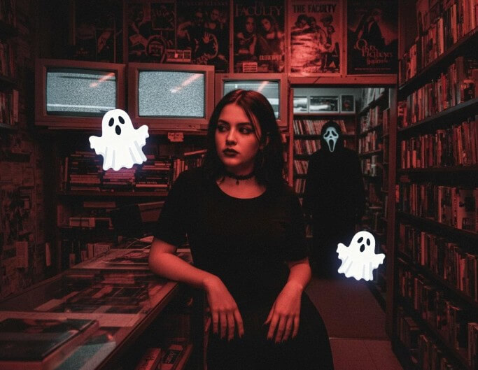 Créer une image d'horreur avec Ghostface derrière une femme pour des farces et du divertissement