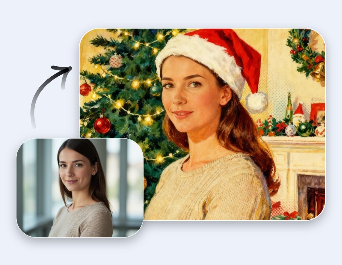 Create a vintage christmas design from an ordinary girl photo