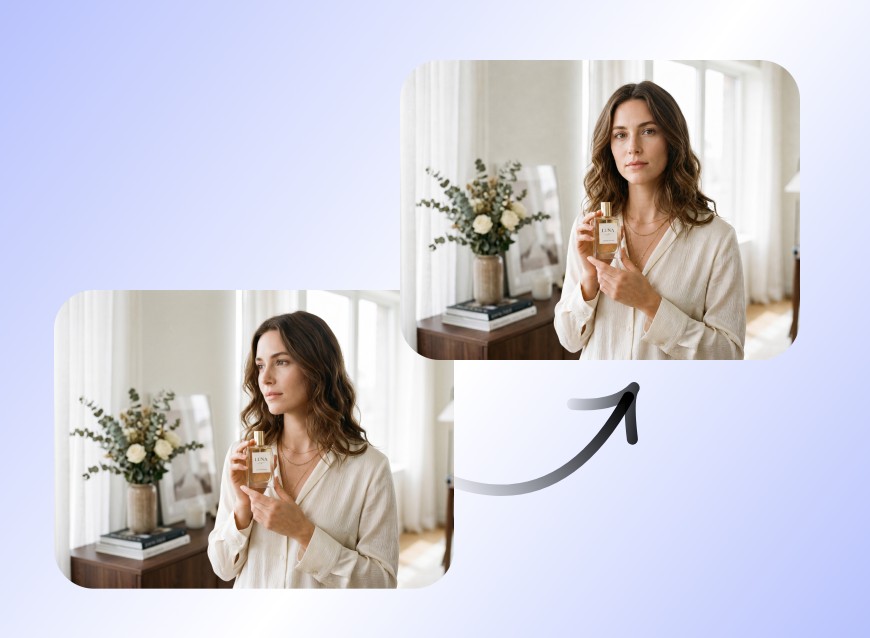 Edit eye contact in a marketing visual for perfume