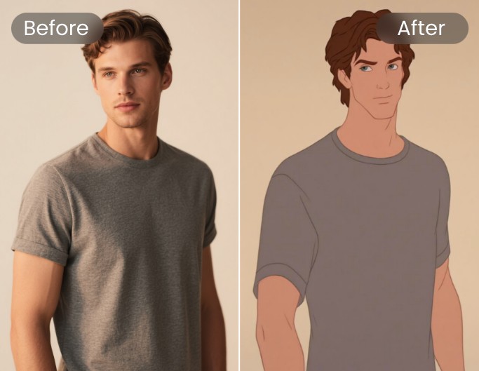Fantasy anime before and after comparison on a man