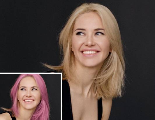 Female trys on blonde hair filter