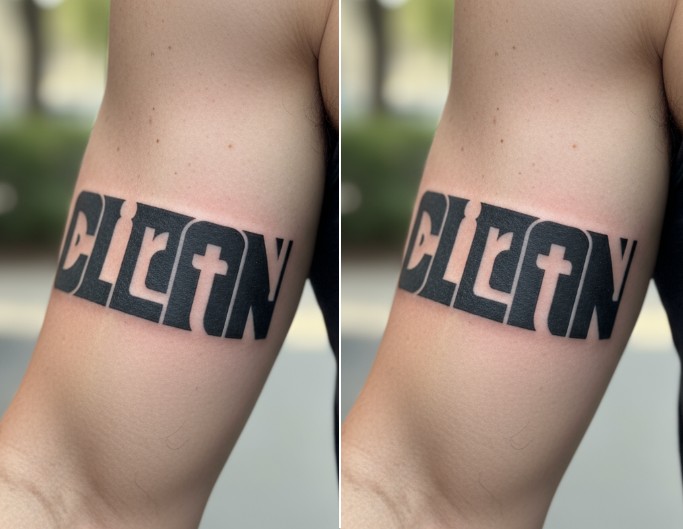 Figure ground ambigram tattoo with the word clean and dirty