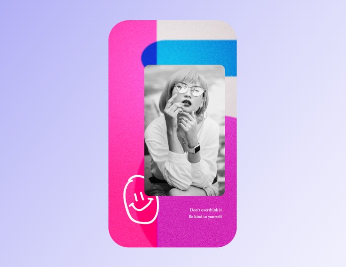 Fotor aesthetic phone wallpaper template with an example of a fashionable lady in a pink and purple bg