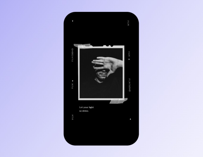 Fotor cool phone wallpaper template with an example of a man covering his eyes with his hands in a black bg