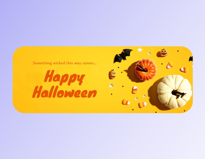 Fotor halloween facebook cover photo template featuring two pumpkins in a yellow bg