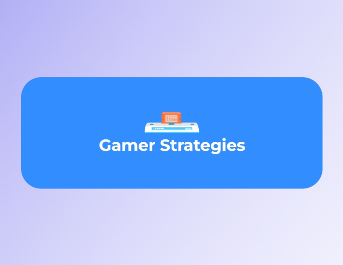 Fotor minimalist facebook cover template featuring the text of gamer strategies in a blue bg