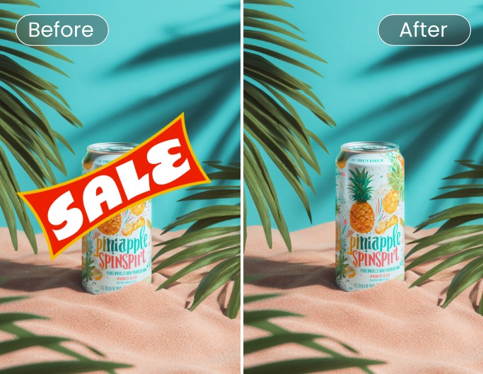 Fotor watermark remover before vs after text sale on a commercial image