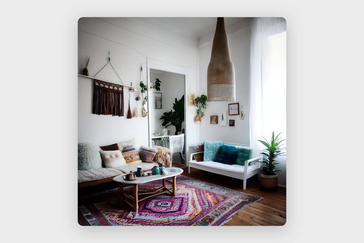 Generate a bohemian style home interior design with ai in fotor