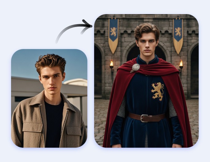 Generate a man dressed up like a medieval knight