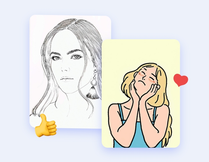 Generate ai female doodle faces and share it on social media