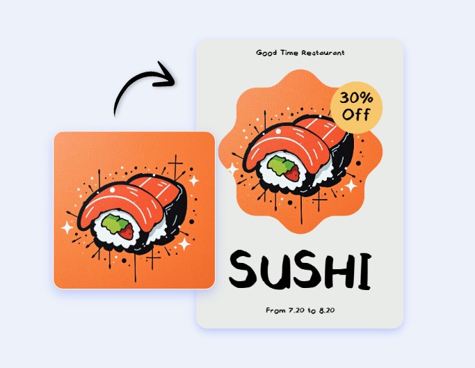 Generate an ai doodle logo and use it on a digital sushi poster