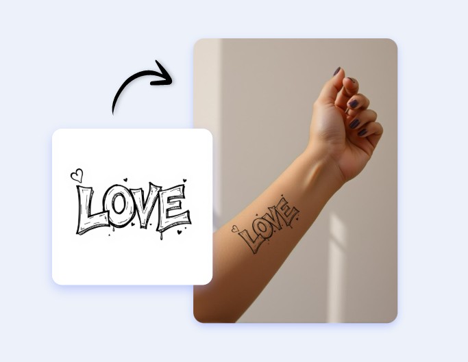 Generate an ai doodle tattoo and try it on one arm