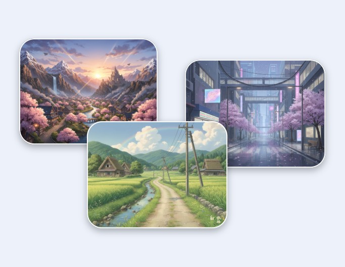 Generate different anime backgrounds and scenes with ai