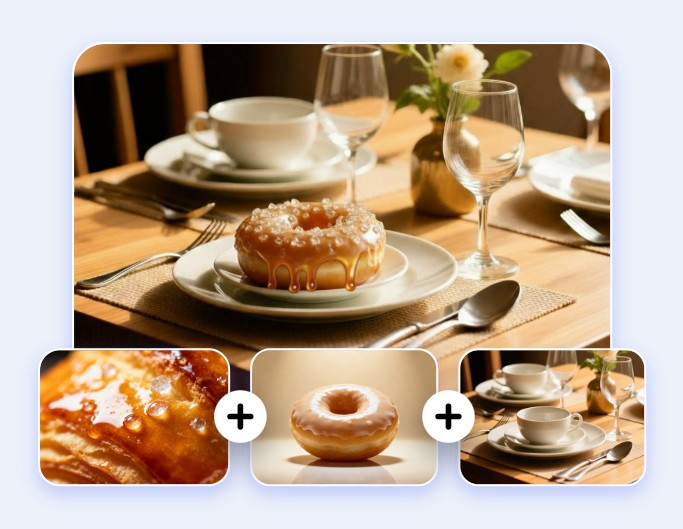 Generate product marketing materials featuring glazed donut