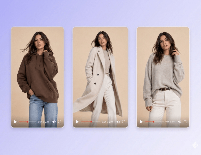 Erstelle drei Modell-Bilder mit drei verschiedenen Produkten