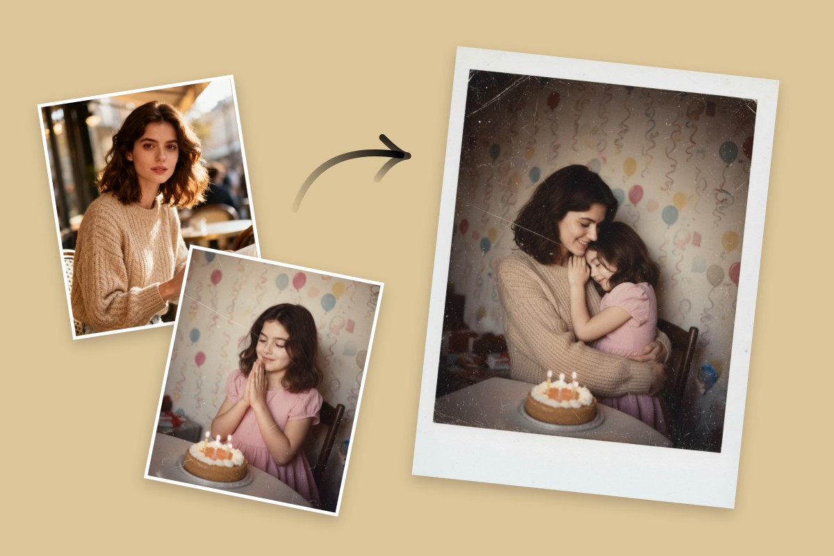 Abraza a tu yo más joven con el generador de fotos Polaroid con IA Nano Banana de Fotor