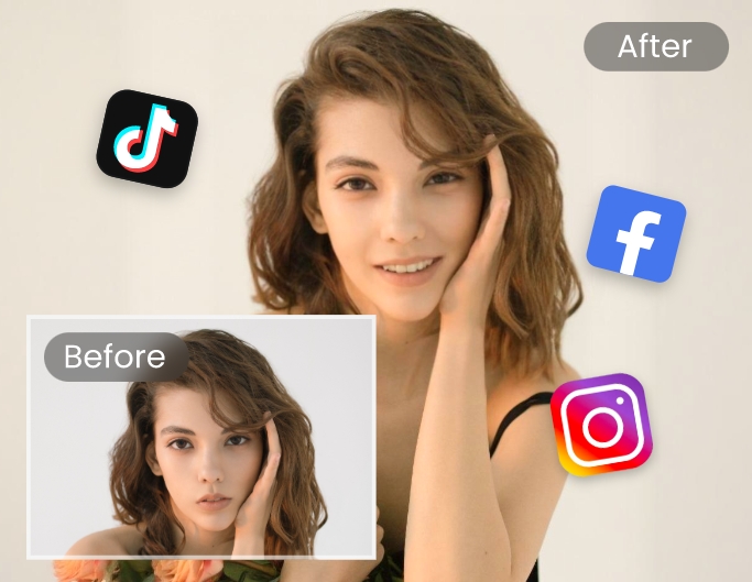 Faites sourire un portrait féminin et utilisez-le comme publication sur les réseaux sociaux