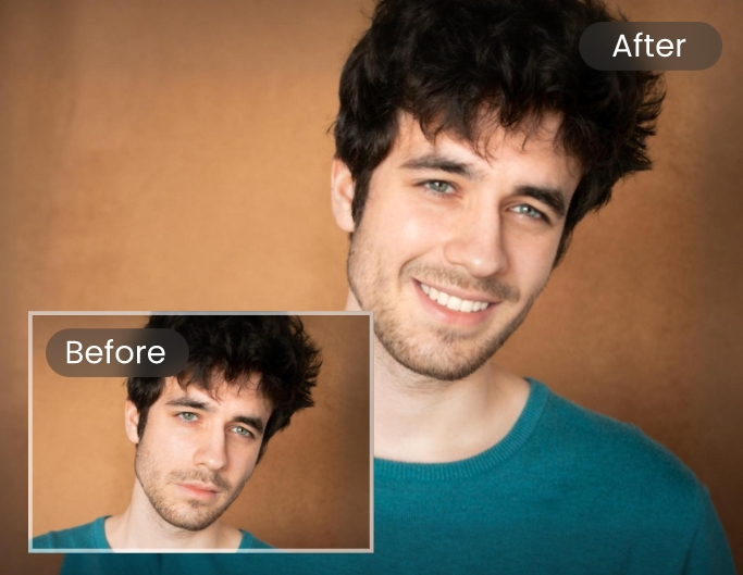 Faites sourire un selfie masculin avec l’IA de Fotor