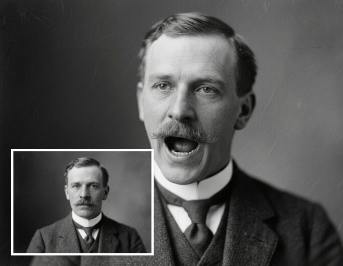 Make a man in an old photo talk