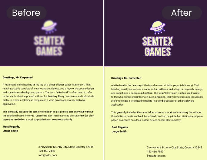 Before and after comparison of making your document more professional with clearer logo