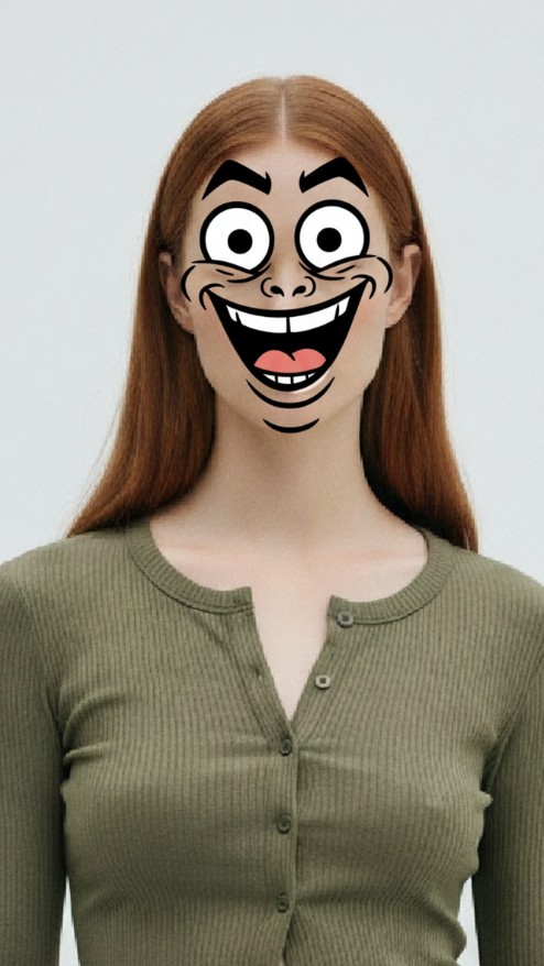 Meme face exaggeration effect for a woman