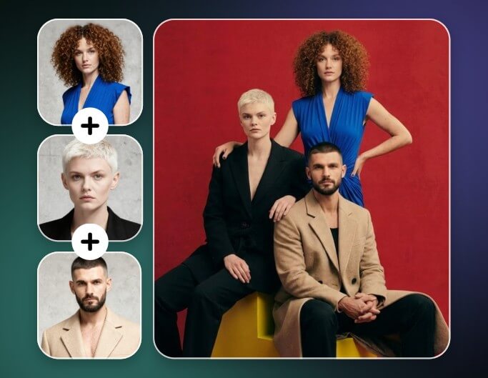 Merge three individual photos into a fashion photoshoot image