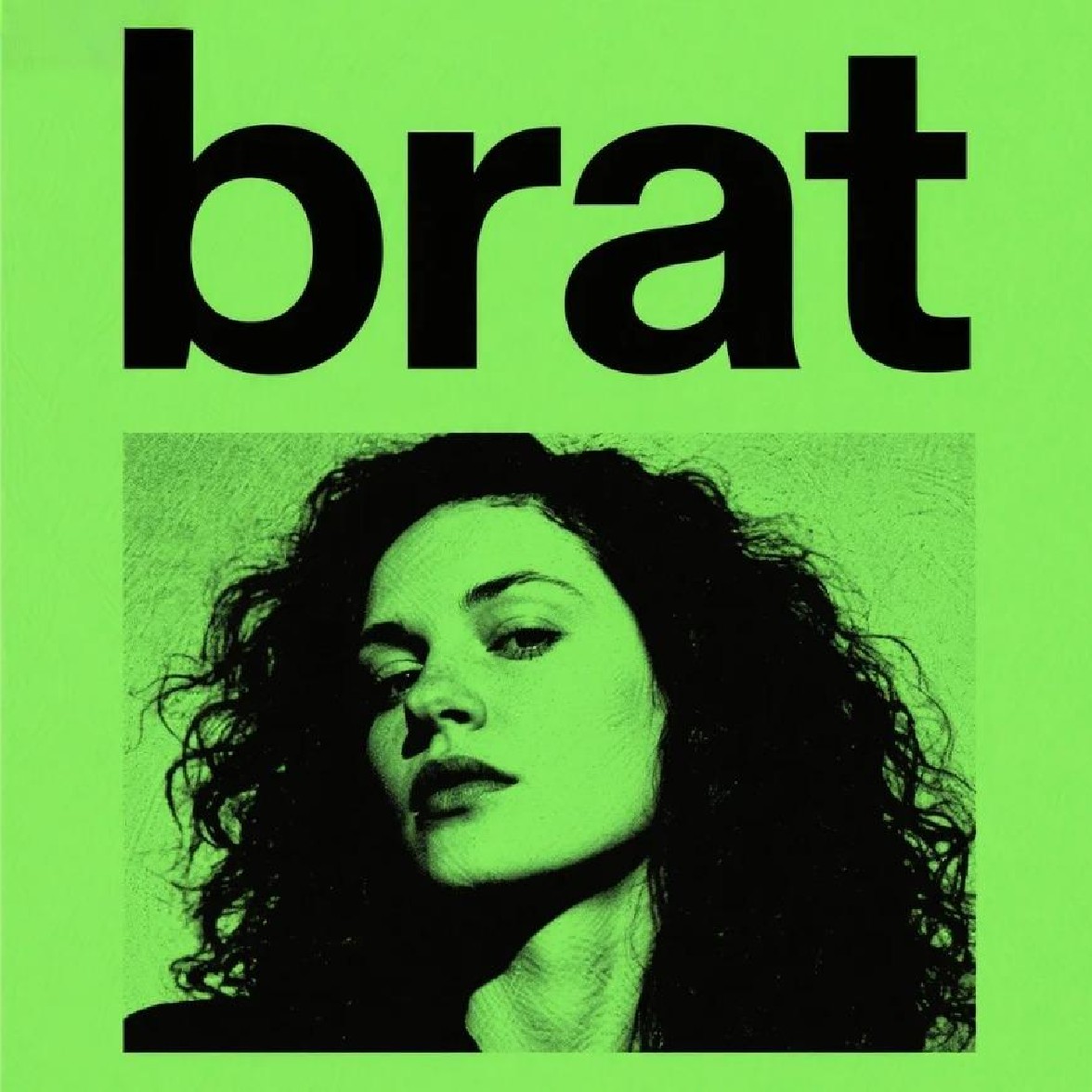 Minimal brat allbum cover style with bold text and high contrast green background