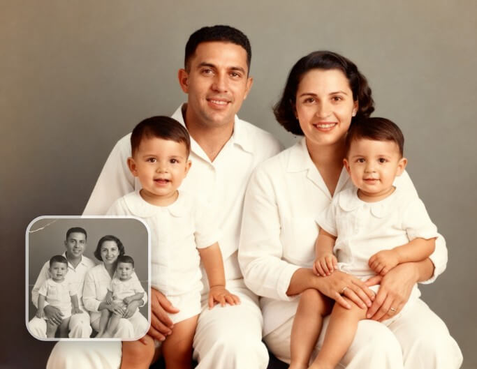 Old family photo restored and colorized using AI